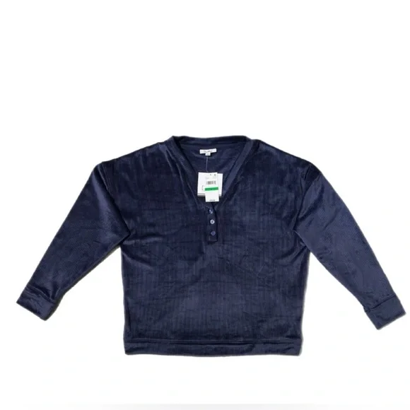 Roudelain Long Sleeve Ribbed Velour Pajama Top Peacoat   Size L Soft Cozy - Picture 3 of 7